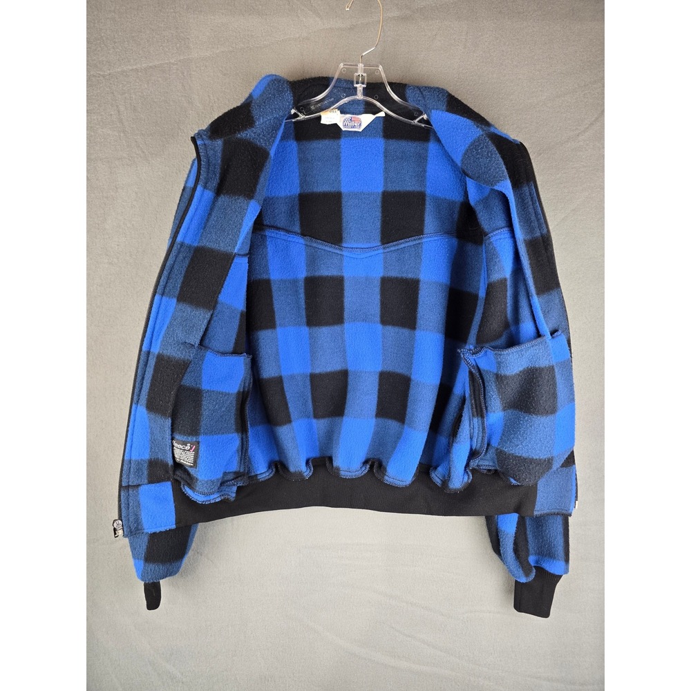 Miller Western Wear Fleece Jacket Womens Medium Blue Buffalo Plaid Vintage USA - Picture 12 of 12